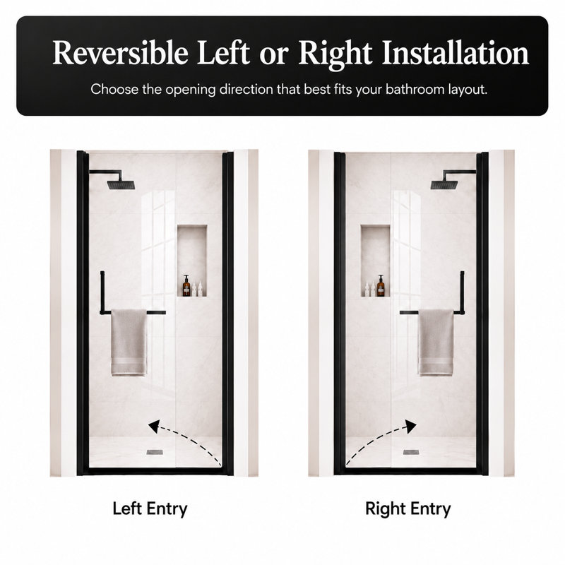 LEROKA Diverse Pivot Shower Door with 6mm (1/4 in.) Tempered Glass, H 72 po x l 35 po, Matte Black
