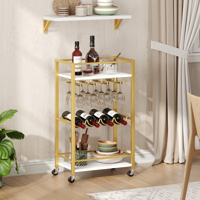 3 Tier Bar Cart For Home Mini Rolling Wine Cart Kitchen Storage Cart With Wine Rack And Glass Holders