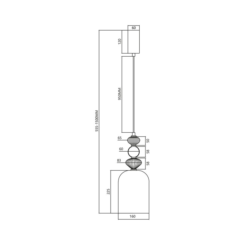 Arte 1 - Light LED Cylinder Pendant, 149cm H x 16cm W x 16cm D, Black, Grey/Brown/Blue