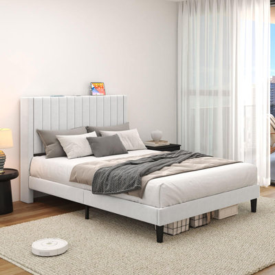 Alti 44.8'' Velvet Upholstered Tufted Bed Frame with Charging Station