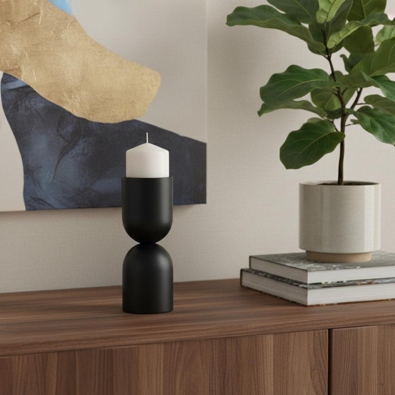 9" Black Metal Tabletop Pillar Candle Holder