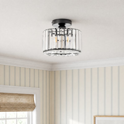 1 - Light Dimmable Crystal Drum Semi Flush Mount in Black