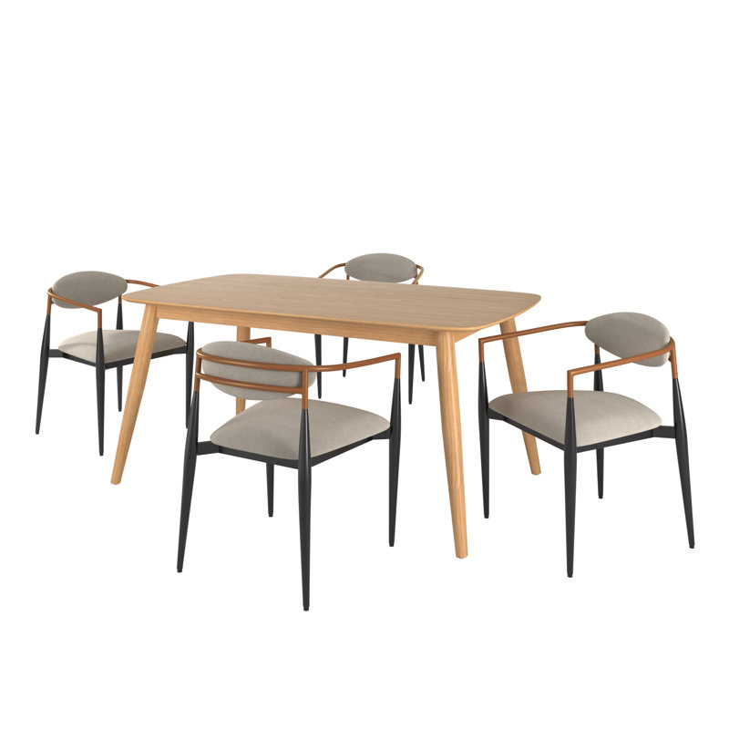 Ensemble de salle à manger Clancy Mid-Century, Naturel, Beige, H 29,33 po x L 63 po x l 35,44 po