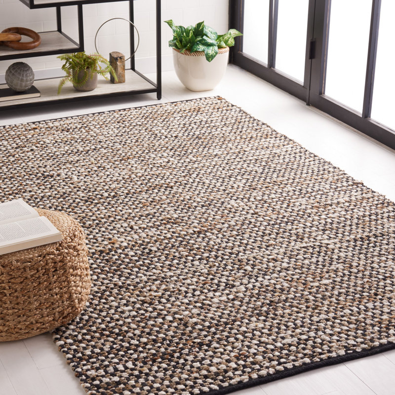 Gabino Geometric Handmade Flatweave Area Rug in Black/Ivory, Rectangle 4' x 6'