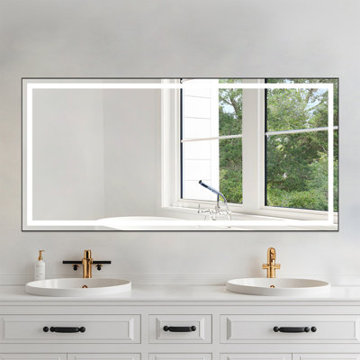 Aluminum Frame Led Frontlight Lighted Bathroom Vanity Mirror, Anti-fog/stepless Dimmable/3 Colors Adjustable