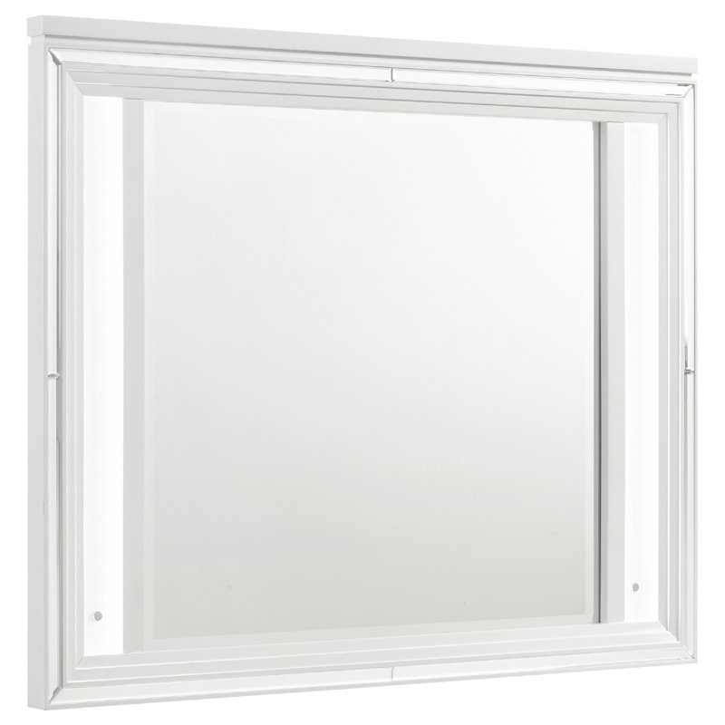 Miroir de commode à DEL Mory, éclairage tactile, cadre en bois blanc, 36 pouces