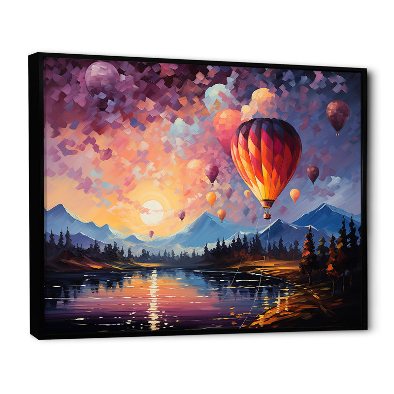 «Expressionist Balloon Flight» sur toile, Cadre flottant noir, H 30 po x l 40 po x P 1,5 po