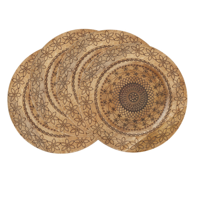 Assiettes décoratives en bois de manguier sculpté (ensemble de 4)