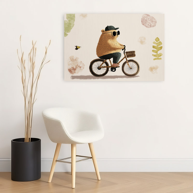 Ours frais, cyclisme, minimaliste, ours ludique, nature, impression murale, H 24 po x l 36 po