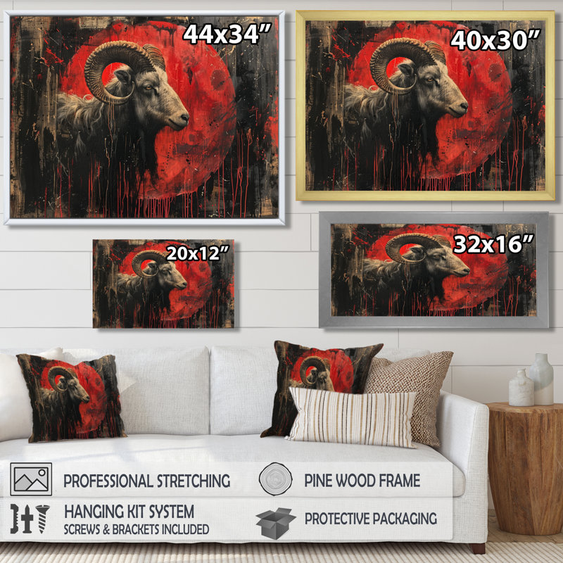 «Red», noir et noir, «Astrology Cosmic Conquest Capricorn», impression d'art mural, Cadre simple noir, H 30 po x l 40 po