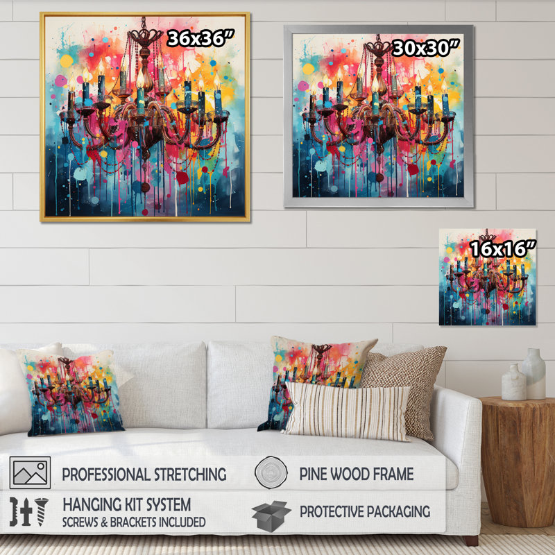 Chandelier Retro Glamour Pointillism I - Chandelier Canvas Prints, H 36 po x l 36 po x P 1,5 po, Toile tendue