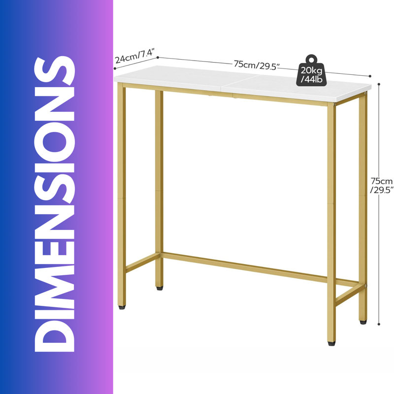Industrial Slim Console Table for Hallway Living Room, Gold