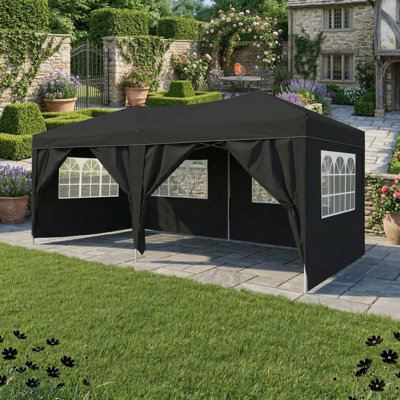Portable Outdoor Folding Tent Measuring 10x20 Feet, Pop-Up Style, Includes 6 Removable Sidewalls, Carry Bag, and 4 Weight Bags