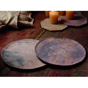 Set Of 9 Leaf Engraved Pillar Plates