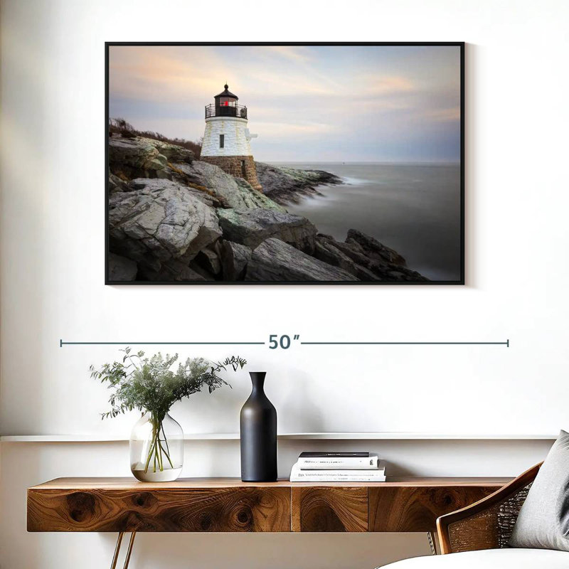 Phare de Coastal Castle Hill, Cadre flottant noir, 40 po x 27 po