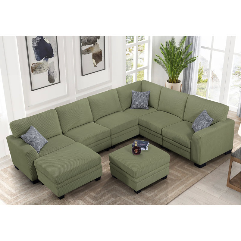 Canapé modulaire 8 pièces à compression, Velours côtelé vert
