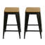 Tabouret de bar 2 pièces en métal avec dossier en bois massif-72272376