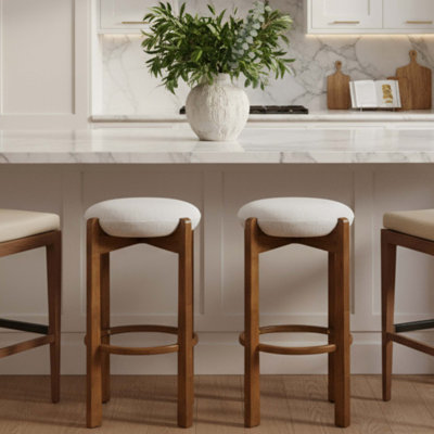 Ensemble de 2 tabourets de bar rembourrés en bois Tara