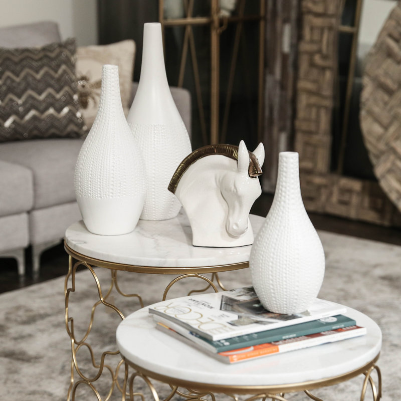 Vase de table ronde en céramique bellied Persei, Blanc