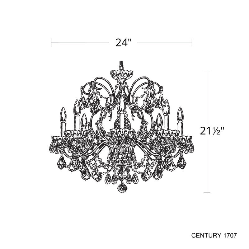 Century 8 - Light Candle Style Chandelier, Heirloom Gold, Heritage Handcut Crystal Clear