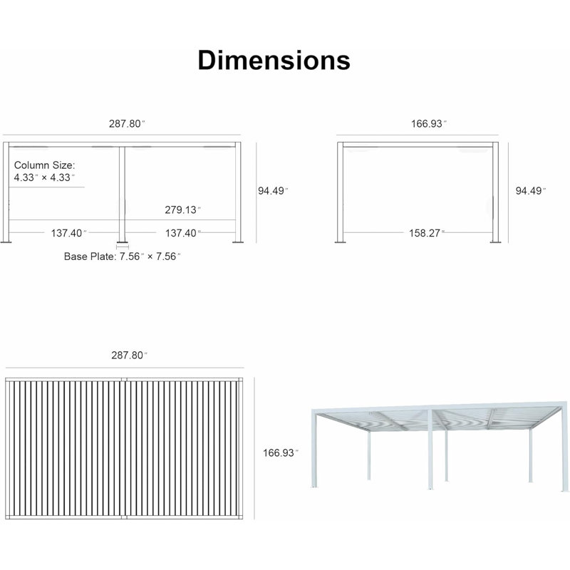 14' X 24' Outdoor Louvered Pergola White Aluminum Pergola