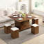 Table basse multifonctionnelle à plateau relevable avec rangement caché et tabourets, table centrale moderne multifonctionnelle avec 4 tabourets et roulettes, parfaite pour les espaces de vie modernes-1016006672