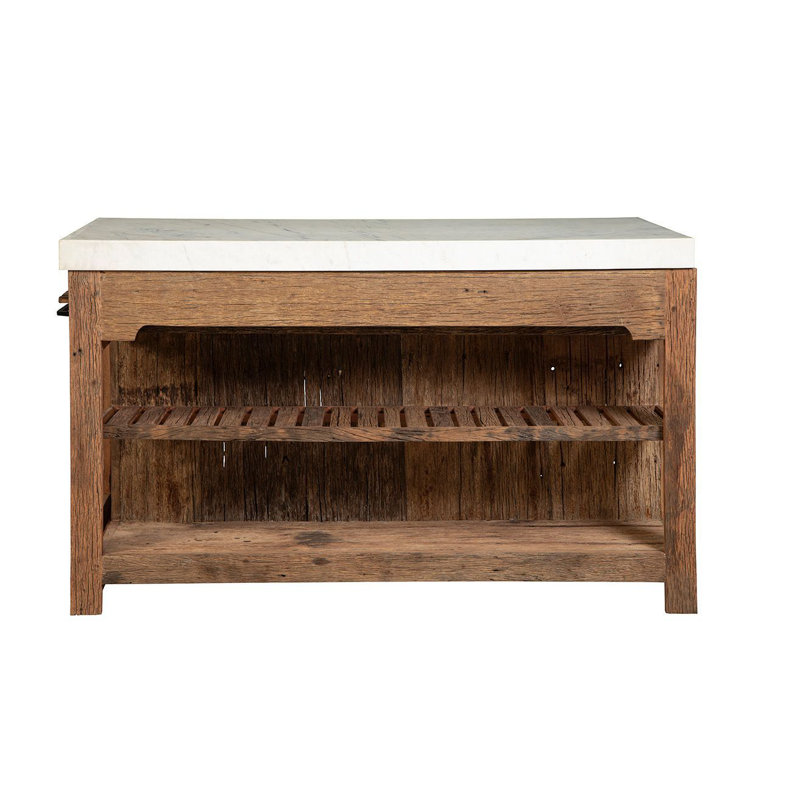 Rustic 61" Wide Oak Kitchen Island, Natural