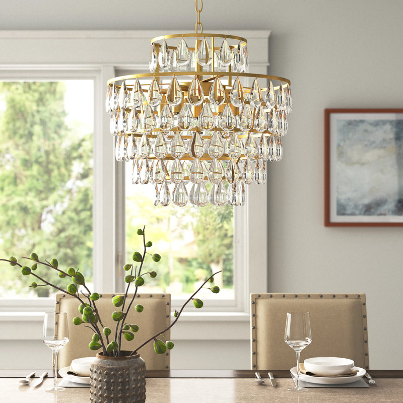 5 - Light Dimmable Tiered Chandelier, 72" H x 18" W x 18" D, Brass