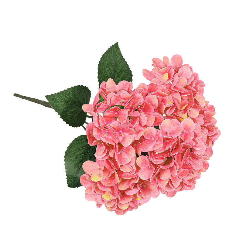 Natural Touch Artificial Hydrangea Flower Stem Bush Bouquet, Coral Pink