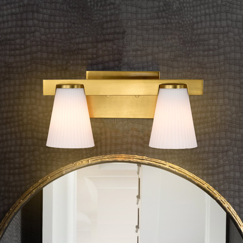 Keindl - Coiffeuse - Verre blanc nervuré, Bronze brillant, Deux lumières, 14,63 po de largeur