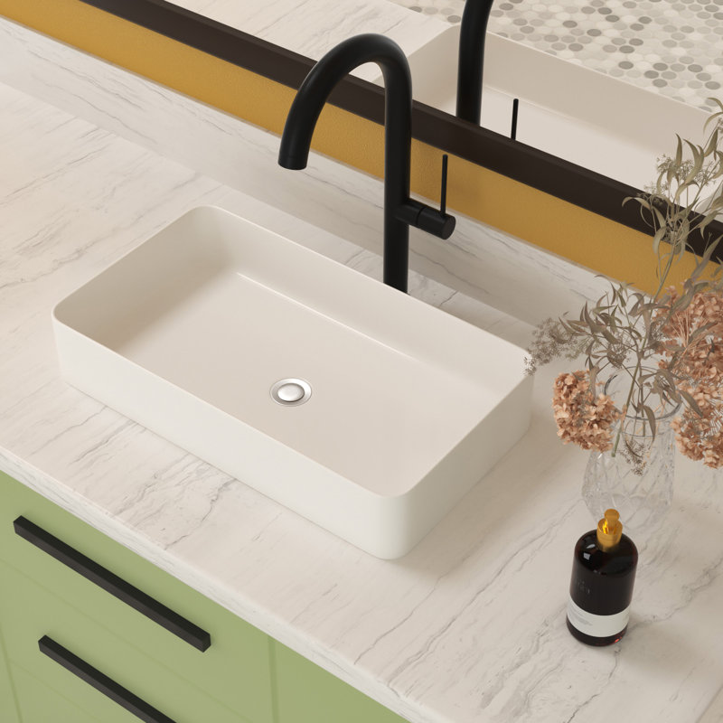 24"X14" White Ceramic Rectangular Vessel Bathroom Sink, White
