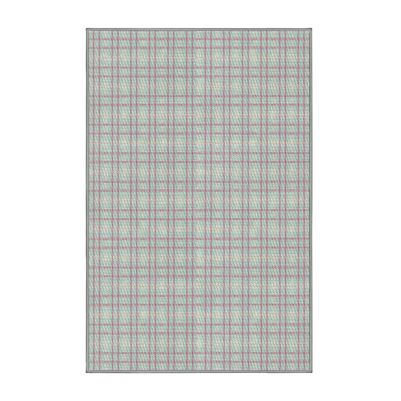 Tapis bleu/rose à motifs, Rectangle 5 pi x 7 pi