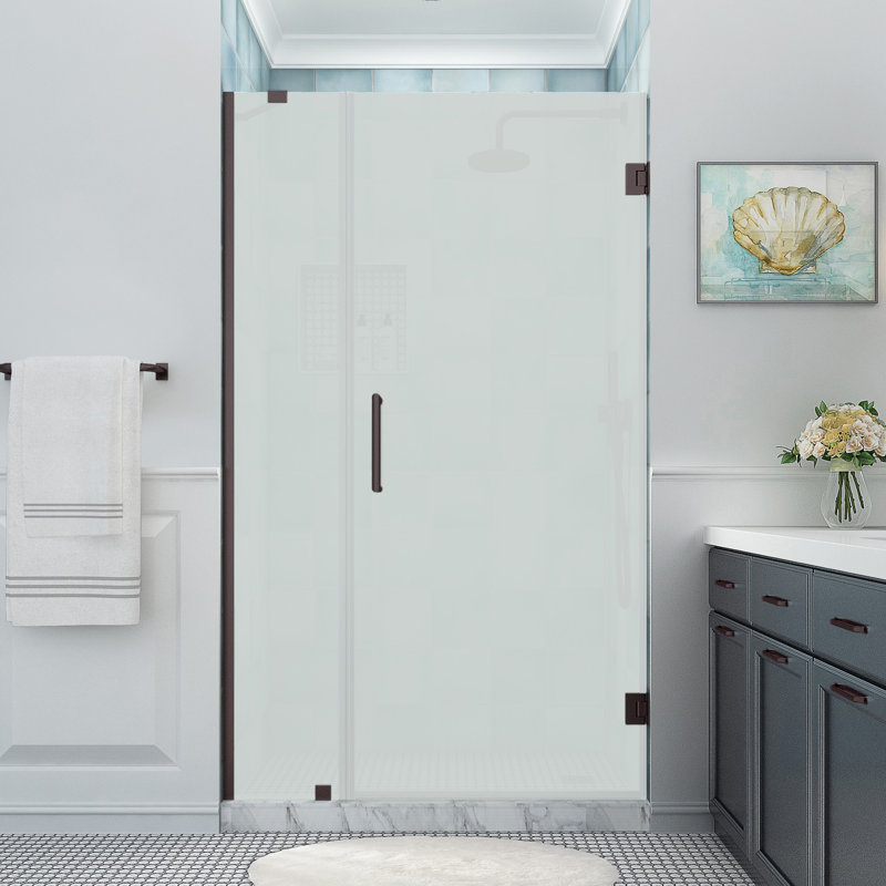 Belmore XL 45.25 - 46.25 in. x 80 in. Frameless Hinged Shower Door with Ultra-Bright Glass, Bronze, Frosted Glass