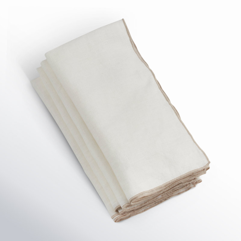 Set of 4 Dartmouth Linen No Pattern Square Napkins, Ivory