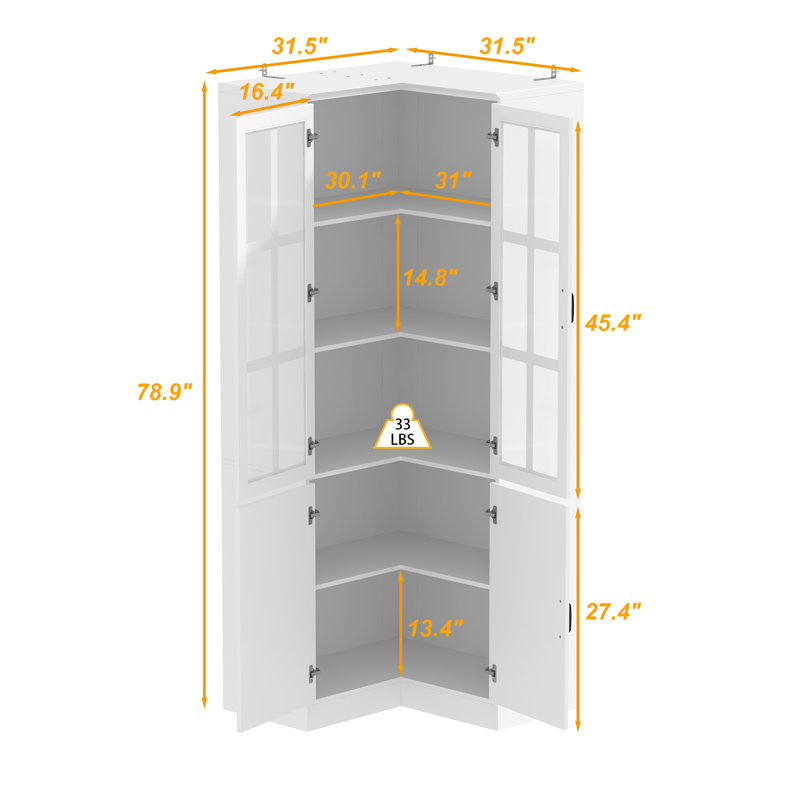 78.9"H Corner Kitchen Pantry Cabinet
