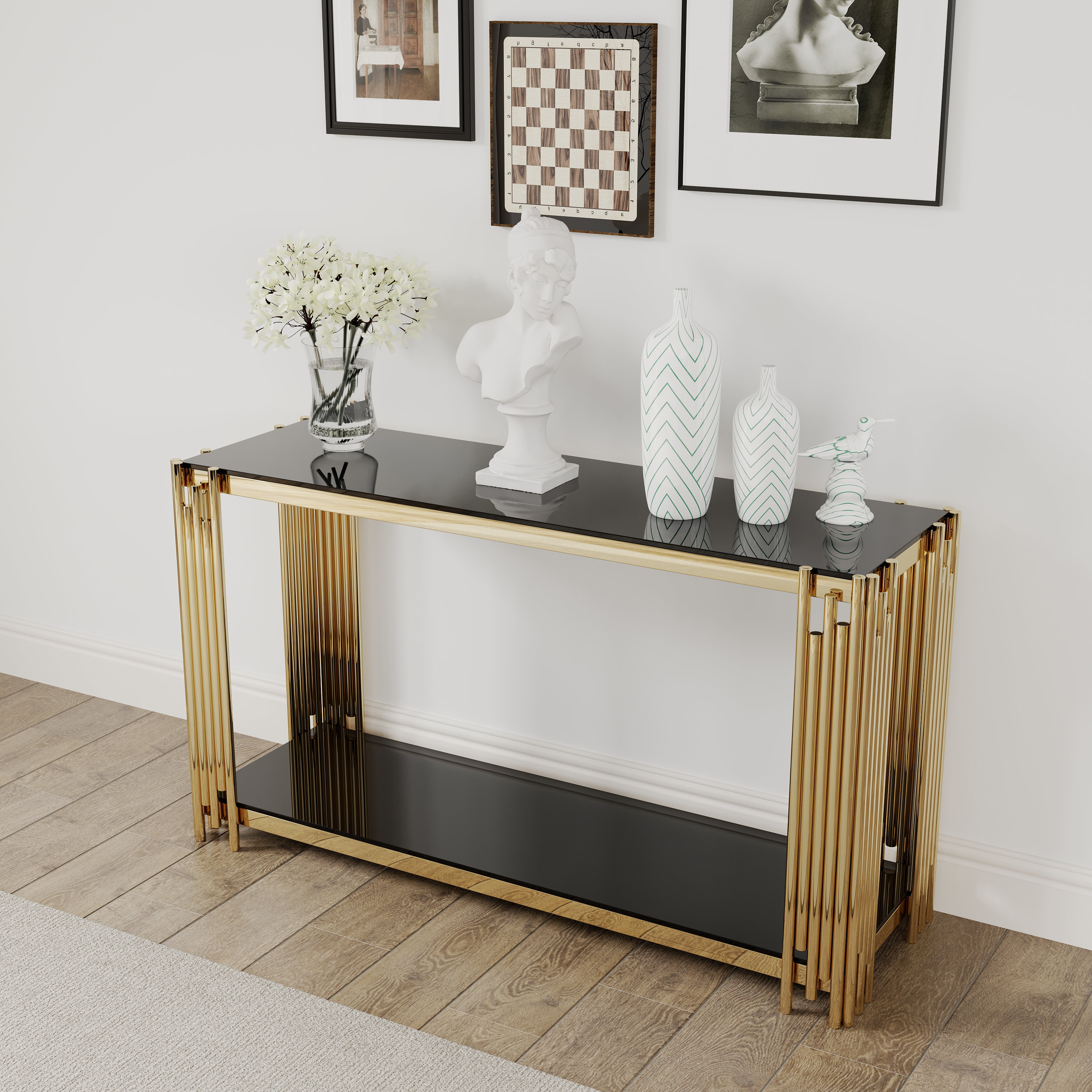 Everly Quinn Xanti 55.1'' Glass Top Console Table Wayfair Canada