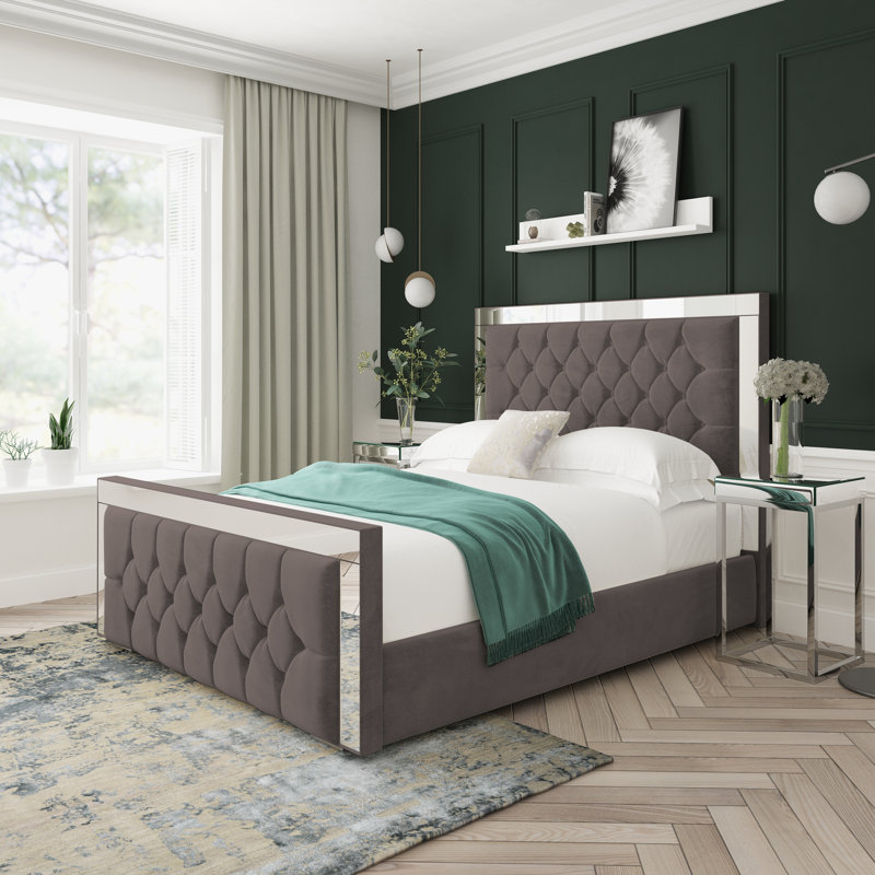 Naples Velvet Upholstered Ottoman Bed Frame, Slate, Double (4'6)