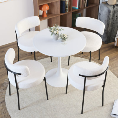 31,5 po, salle à manger ronde pour 4 personnes, plateau avec chaise en fausse fourrure, pieds, décoration intérieure pour 4 personnes, photos de table, maison