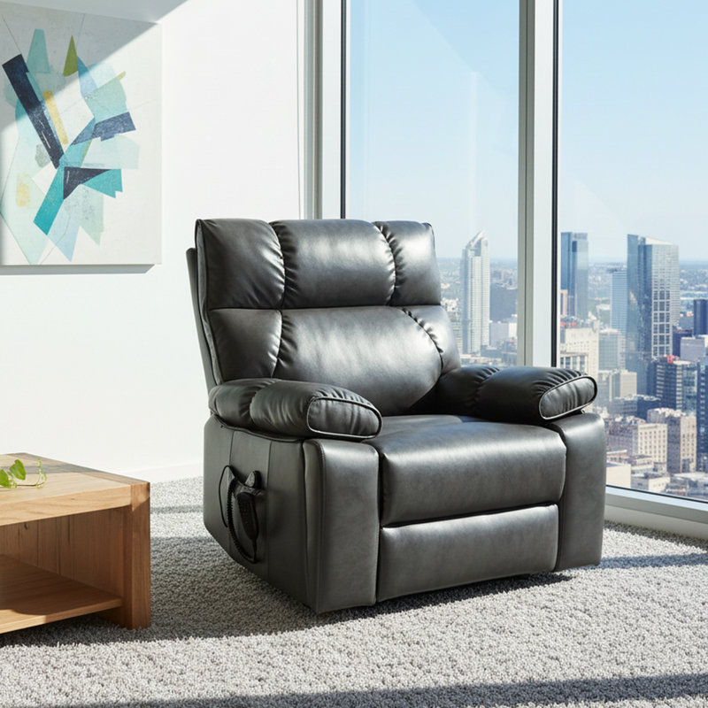 Dual Motor Power Lift Recliner With Heat And Massage, 350 Lbs Capacity, Hidden Cup Holders & Remote Control, Dark Gray