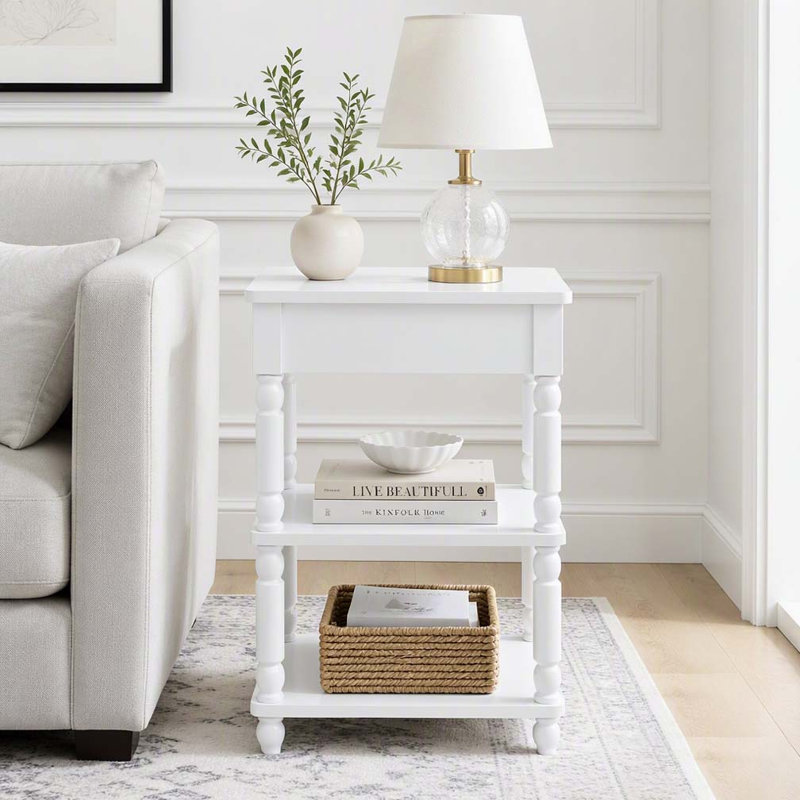 Petite table d'angle 33,8 po, Blanc lait