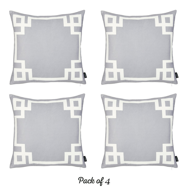 Gray and White Geometric Polyester Euro Pillow Covers Set of 4