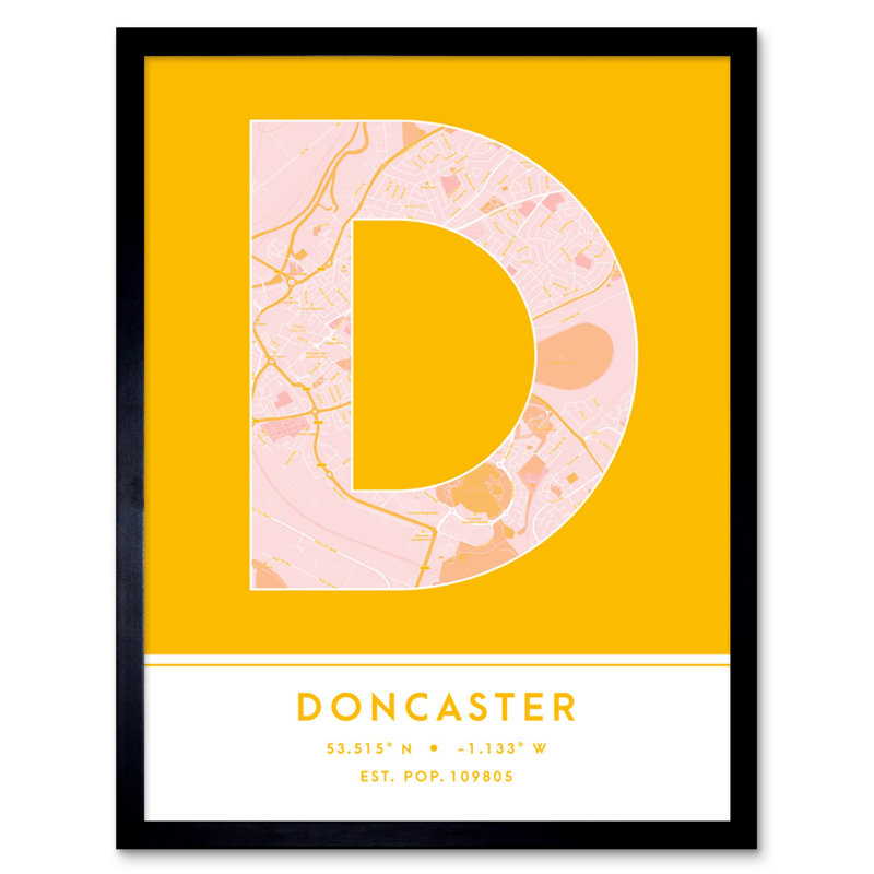 Doncaster England United Kingdom City Map Yellow - Single Picture Frame Typography