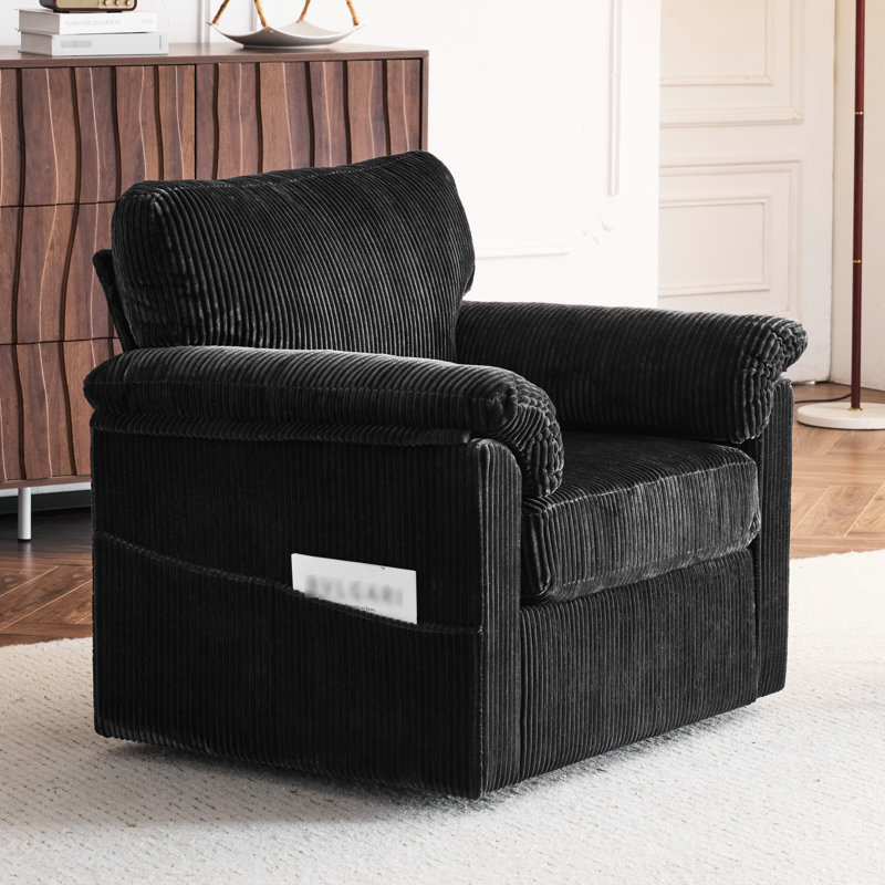 Chaise longue surdimensionnée de 33 pouces - Accoudoir en chenille simple pour chambre à coucher avec siège pivotant confortable avec rembourrage doux et structure de renforcement de la productivité