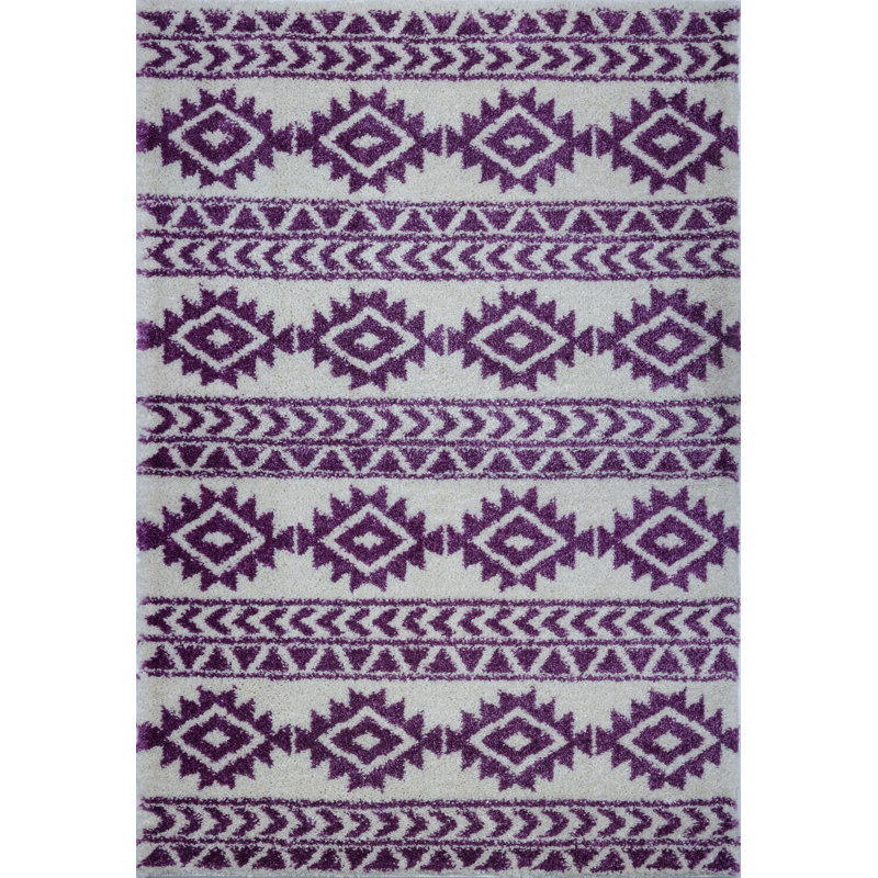 Tapis mauve / ivoire à motif géométrique Shirehampton, Rectangle 6 pi 5 po x 9 pi 5 po
