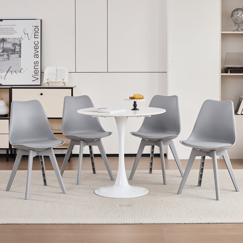 Modern Minimalist Dining Chair – Kitchen Chair with Padded Seat and Plastic Legs (Set of 4), Grey, Set of 6
