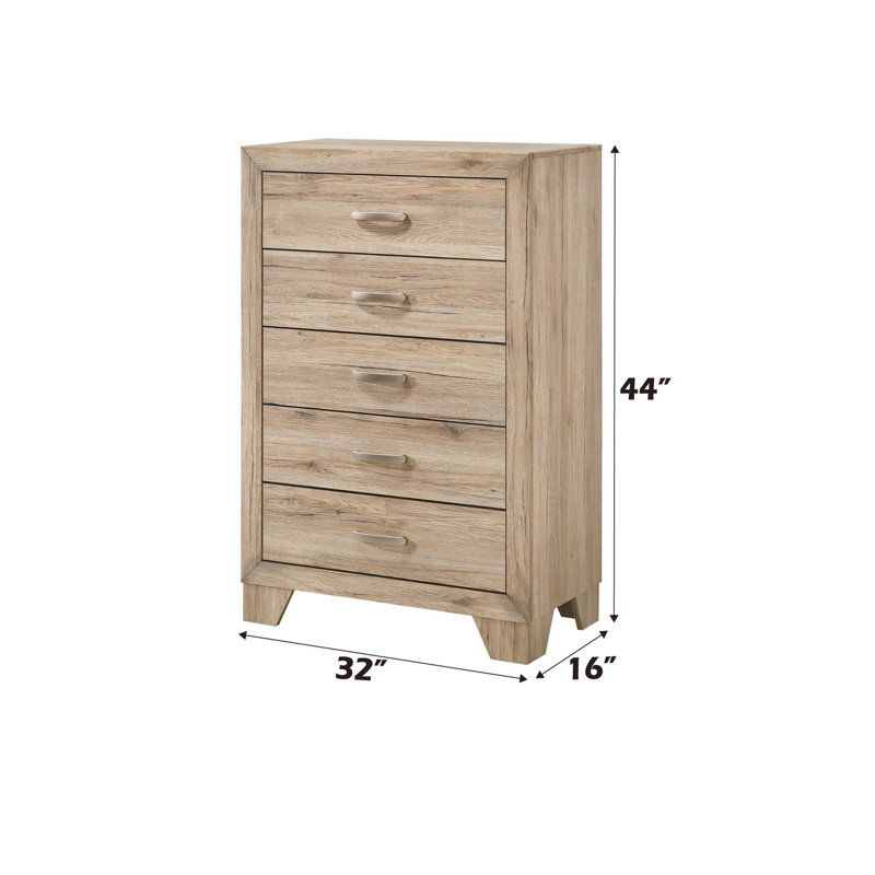 Miquell Natural Finish Wooden Chest with Five Spacious Drawers for Organized Storage and Rustic Charm