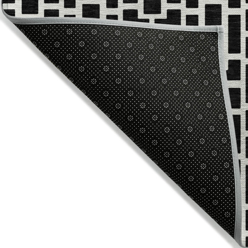 Tapis intérieur / extérieur géométrique noir lavable 8 pi x 10 pi