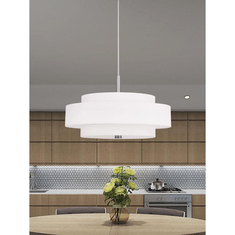 Flaire 5-Light Chandelier, Brushed Nickel, Off-White