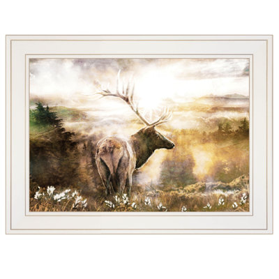 «Heading Home-Elk» par Bluebird Barn, reproduction encadrée prête à accrocher, cadre blanc