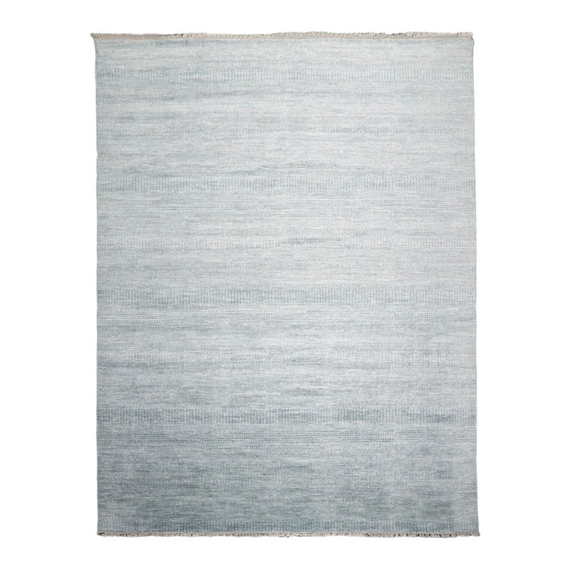 Tapis en laine et soie noués à la main, Rectangle 9 pi x 12 pi, Ivoire / Bleu